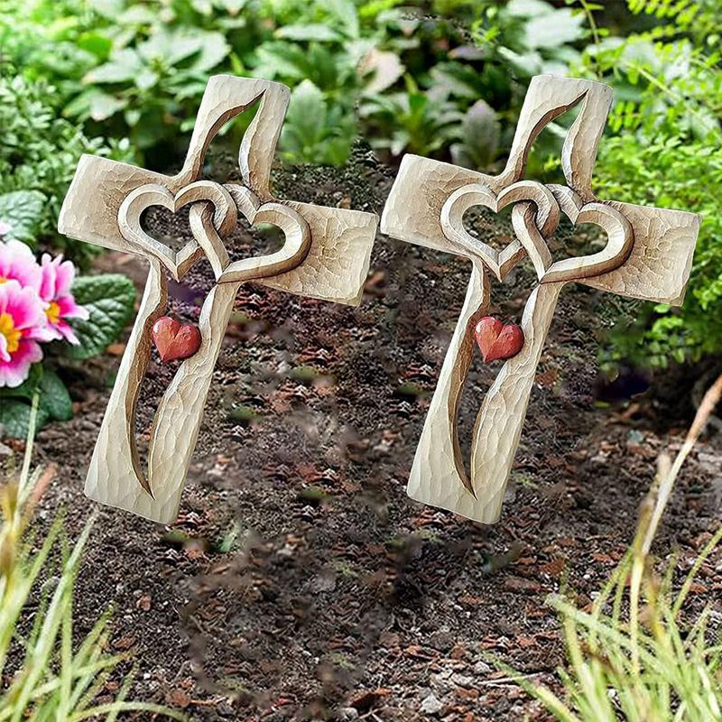 Carved Wooden Cross - Intertwined Hearts💞