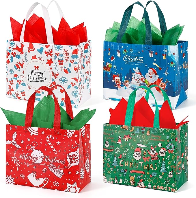4 Pcs Large Christmas Gift Tote Bags 