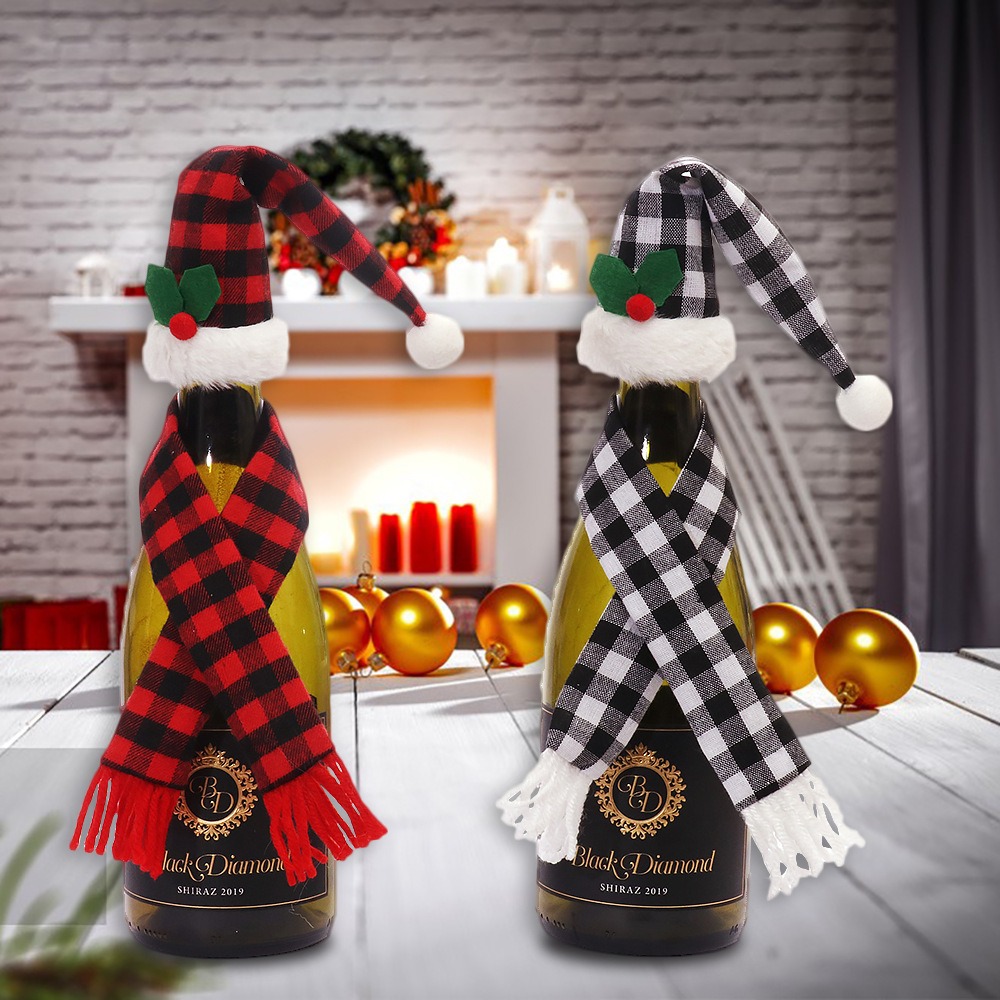 Red Wine Bottle Stopper Kitchen Christmas Decor Set