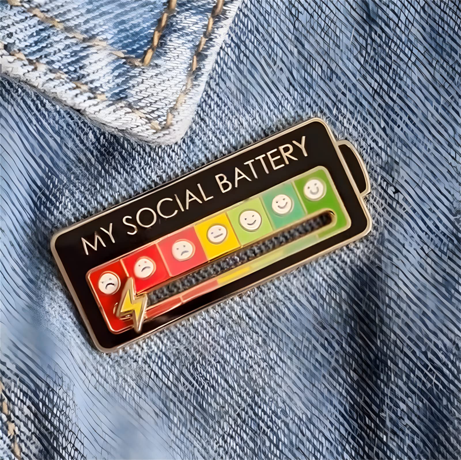 2PCS Funny Social Battery Battery Brooch Pins for 7 Days 