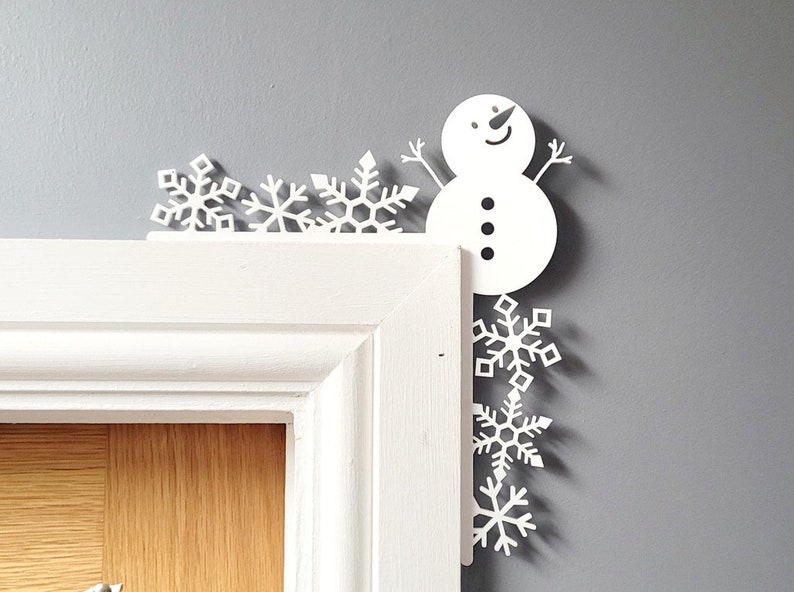 Snowman White Christmas Decoration Door Trim Snowflake Snowman WHITE