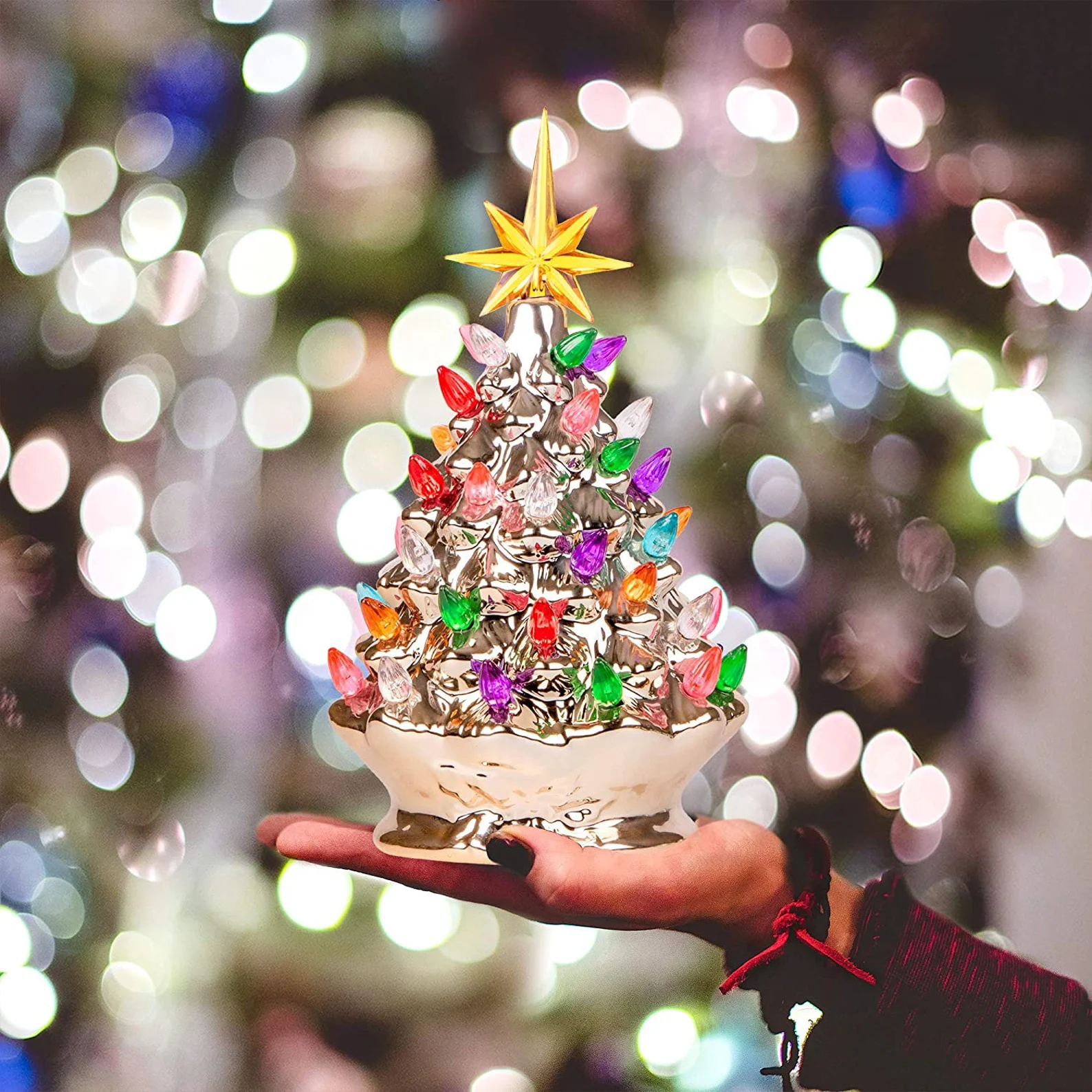 COLORED LIGHTS CHRISTMAS TREE-HANDCRAFTED AND HAND PAINTED