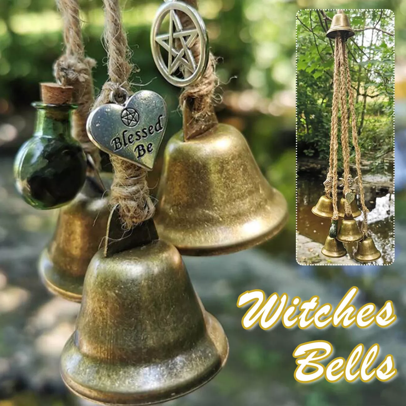 Bronze Witches Bells, Door Protection Charm, Wicca Decor