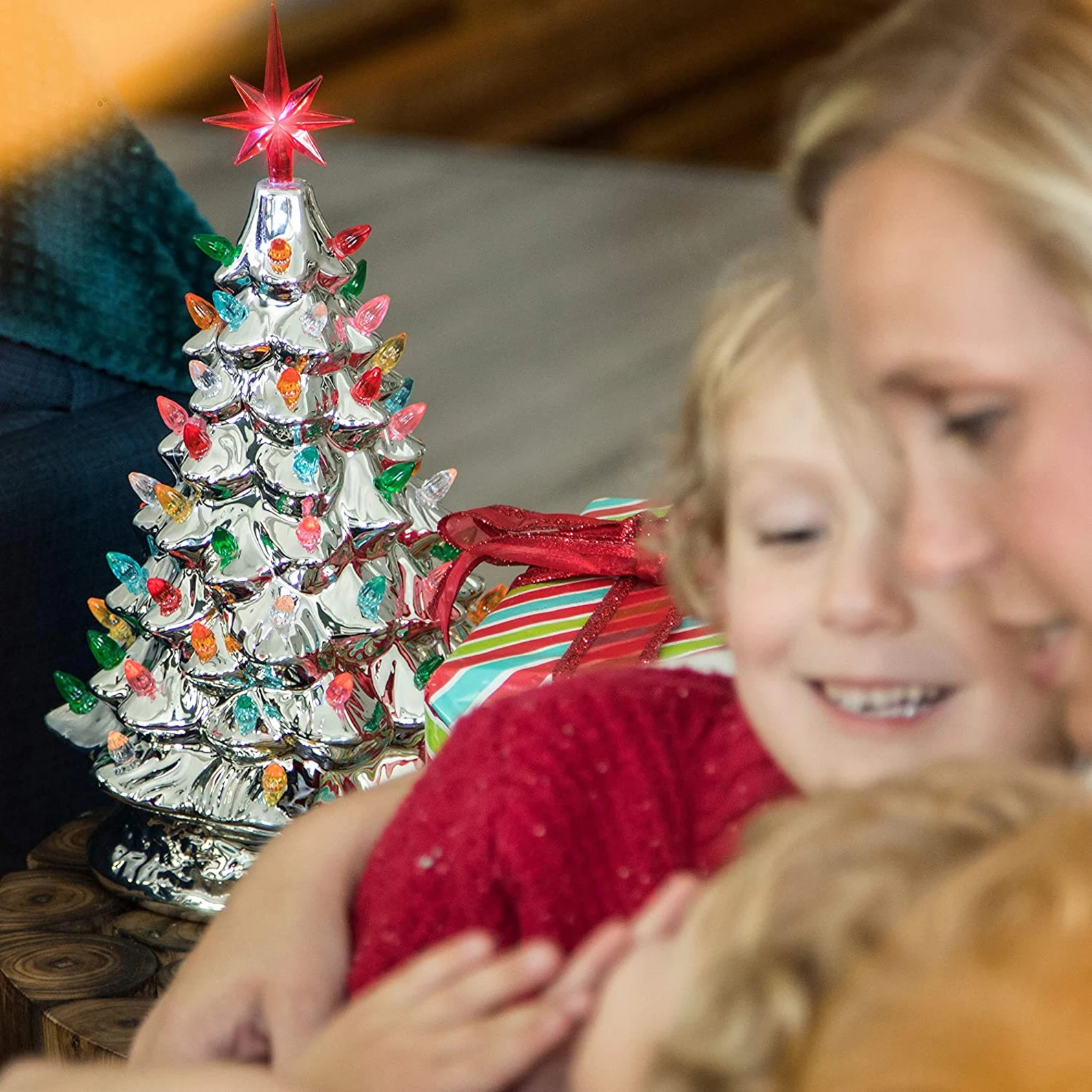 COLORED LIGHTS CHRISTMAS TREE-HANDCRAFTED AND HAND PAINTED