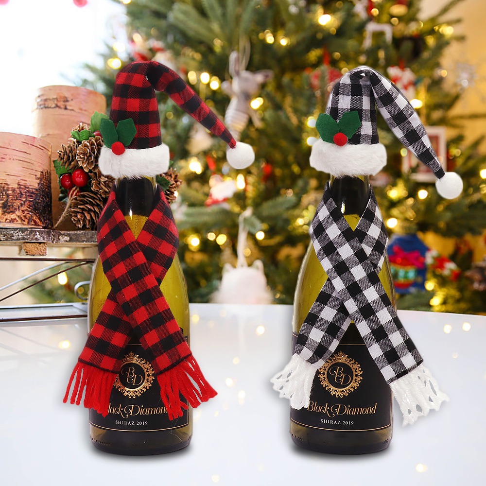Red Wine Bottle Stopper Kitchen Christmas Decor Set