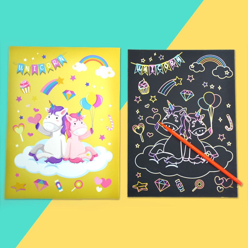 🌈DIY Paint Scraping Magic Scratch Paper Art Cards 