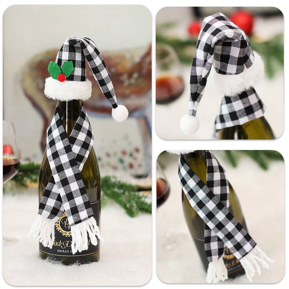Red Wine Bottle Stopper Kitchen Christmas Decor Set