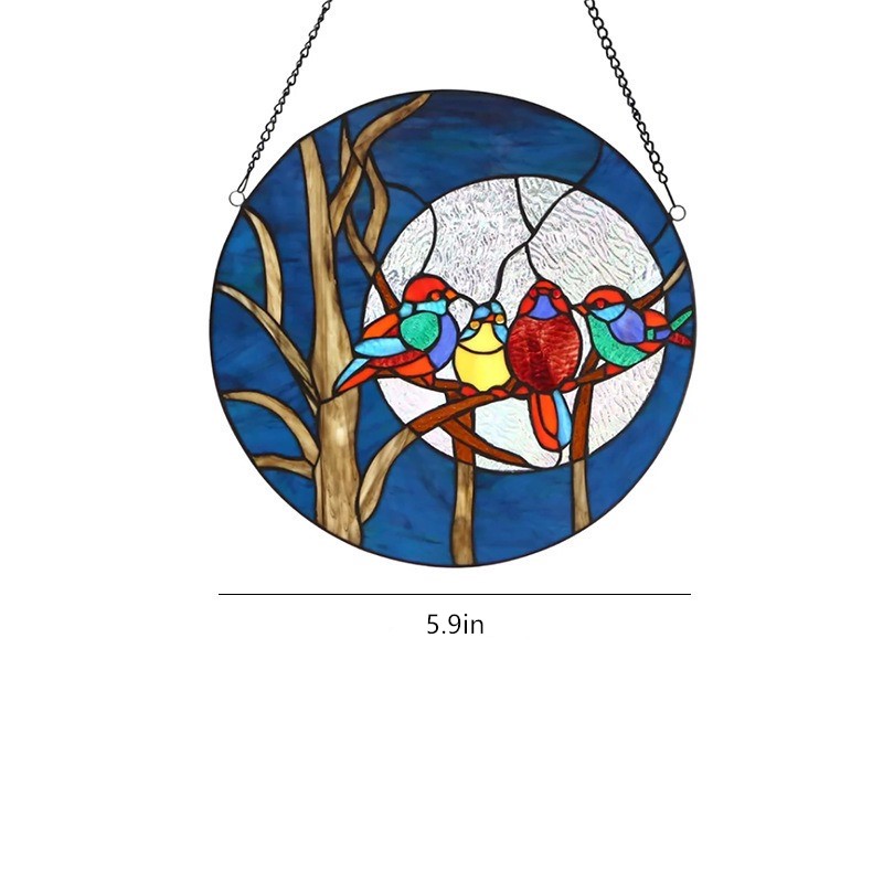Decorative Painted Stained Birds Window Hanging