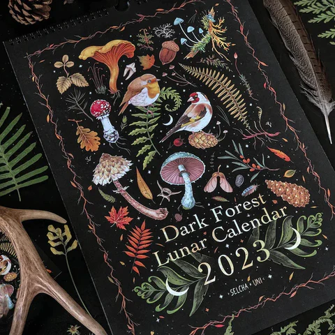 2023 Dark Forest Lunar Calendar Wall Decor Art Monthly Moon Calendar Wheel Gifts