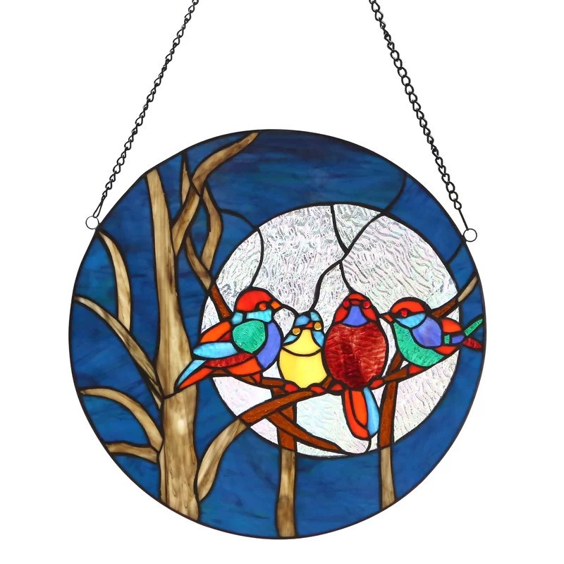 Decorative Painted Stained Birds Window Hanging