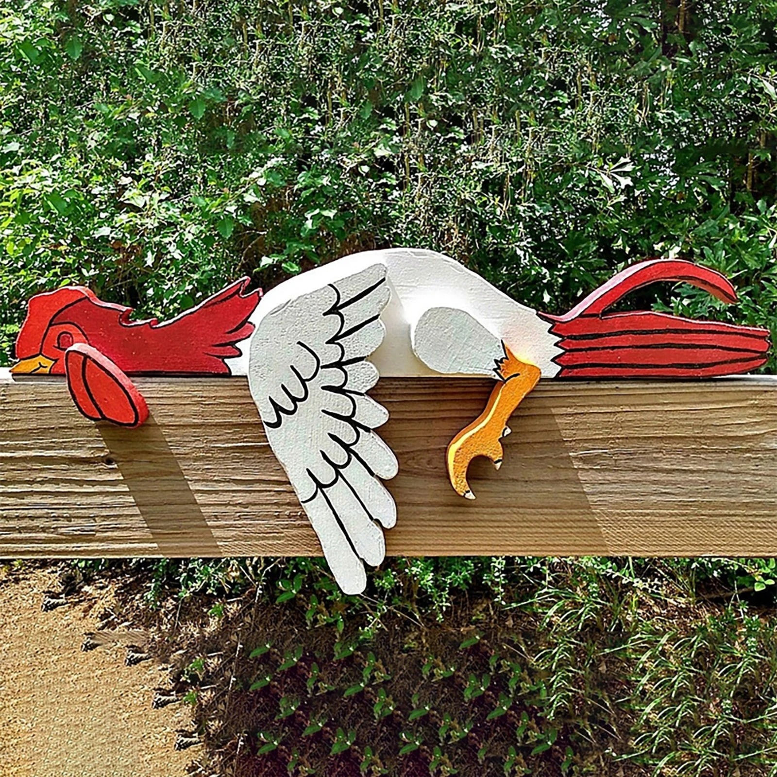 Resting Rooster Chicken Garden Fence Sign