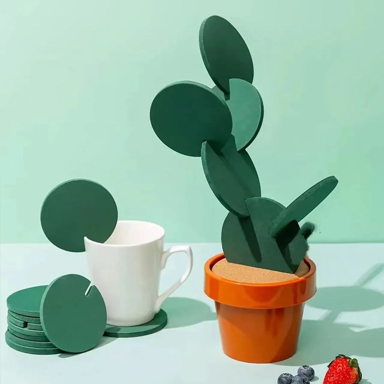 DIY Cactus Coaster Set of 6 Pieces with Flowerpot Holder