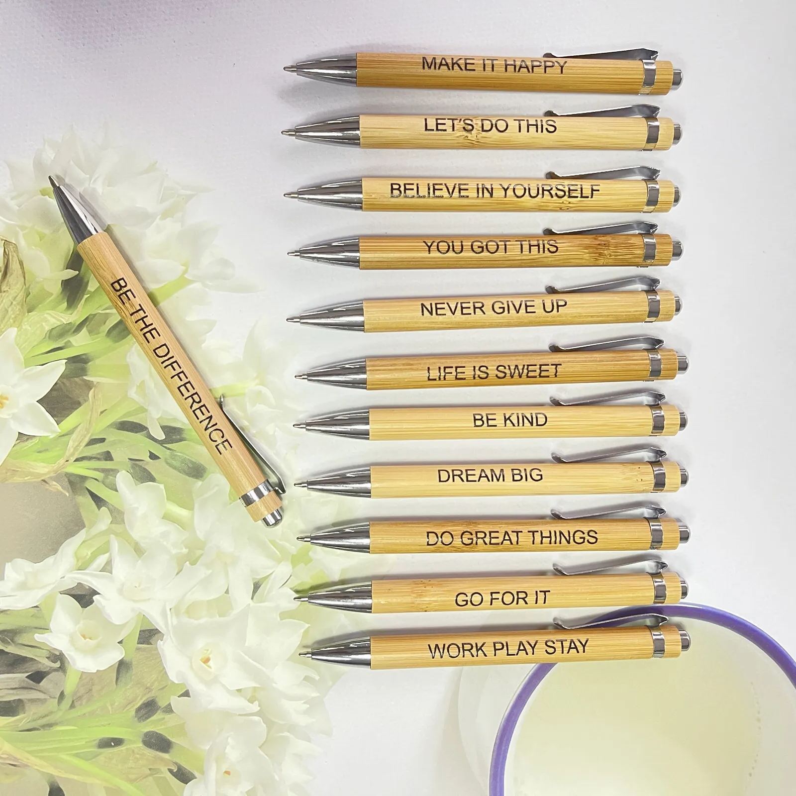 Ultimate Set of Engraved Pens With Inspirational Quotes（1 Set of 12 Pcs）
