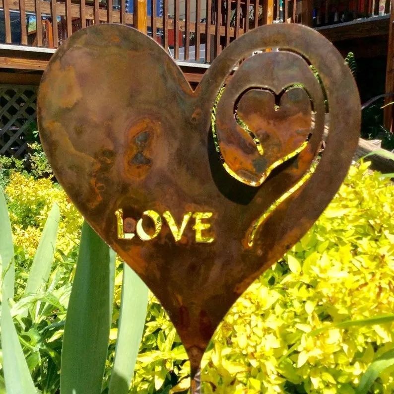 A Rusted Heart Stake in the Garden
