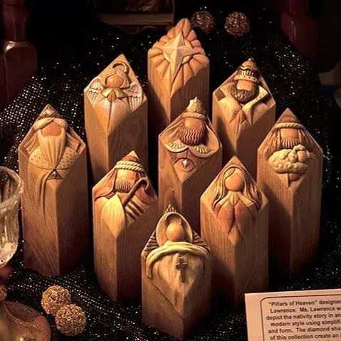 Heaven Pillar Statues,9 PCS Heaven Nativity Tree Pillar Statues
