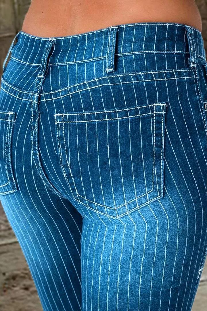 🔥🔥🔥🔥Striped Button Fly Raw Hem Flare Jeans