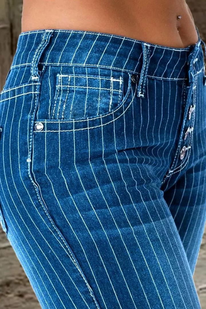 🔥🔥🔥🔥Striped Button Fly Raw Hem Flare Jeans