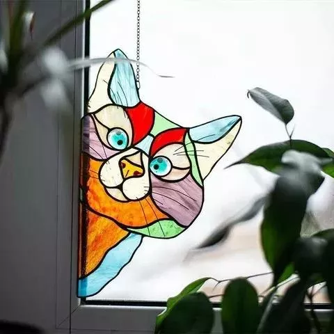 2023 😻Handmade Stain Cat Suncatcher For Window