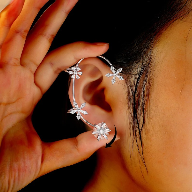 Shiny Non-piercing Rotating Jasmine Cuff Earrings