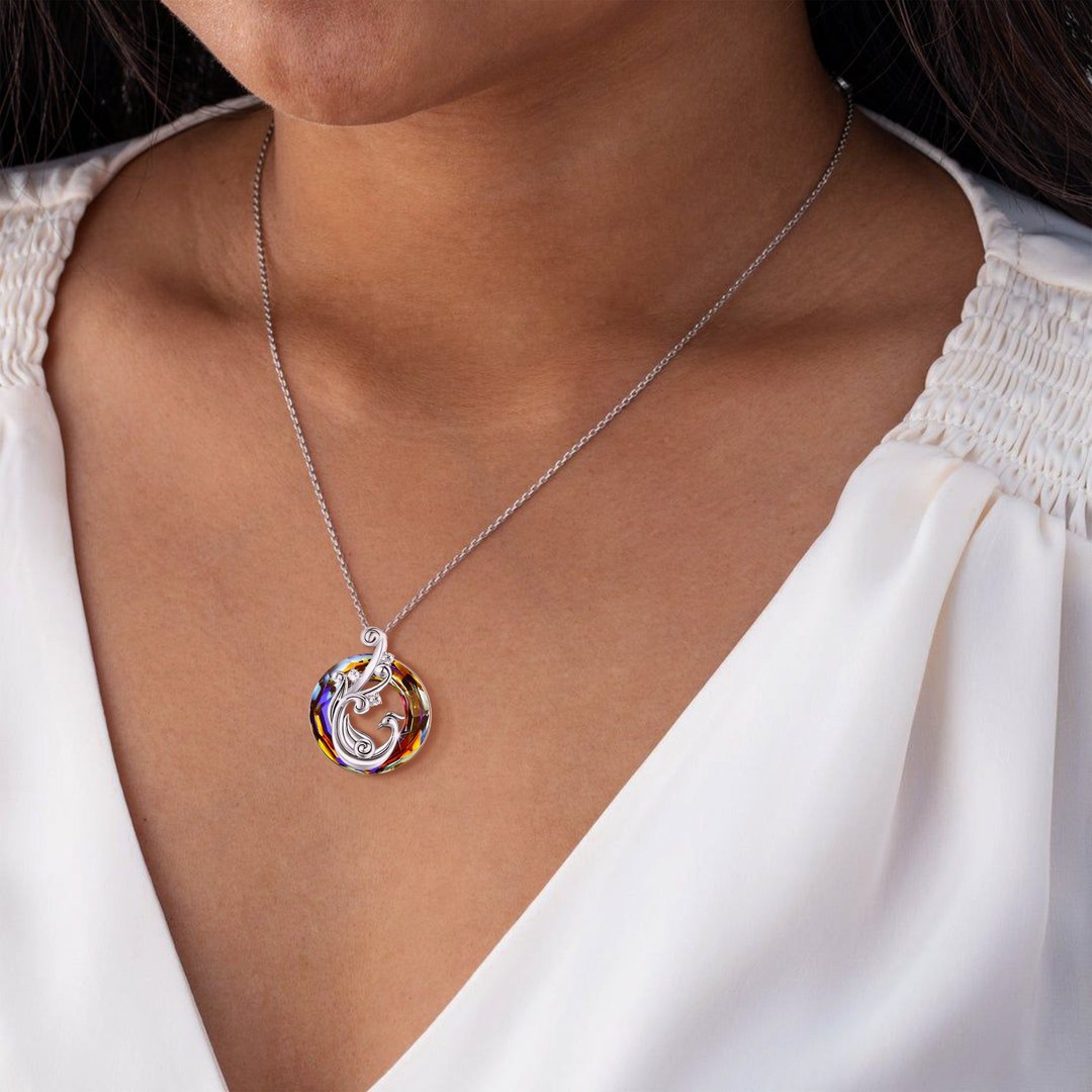 For Self - I Survived Because The Fire Inside Me Burns Brighter Than The Fire Around Me Colorful Crystal Phoenix Necklace