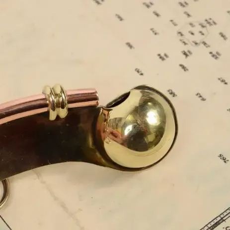 1920s English Brass and Copper Boatswain Whistle Antique Marine Tool