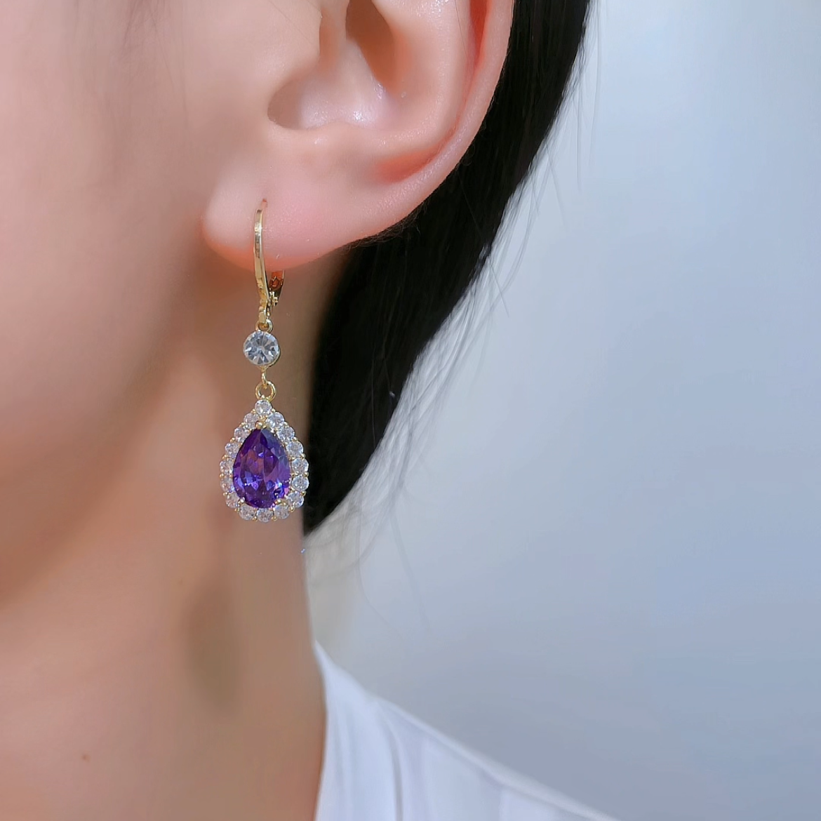🌊SUMMER HOT SALE✨PURPLE ZIRCON DROP SHAPE EARRINGS