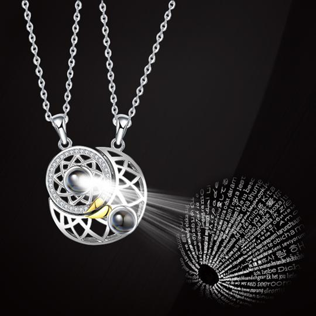 100 Languages I Love You Necklace Projection Pendant Sun And Moon Couple Gift