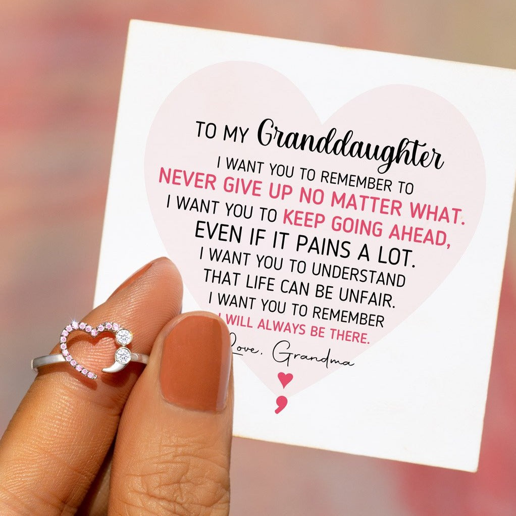 Granddaughter Never Give Up No Matter What Semicolon Ring