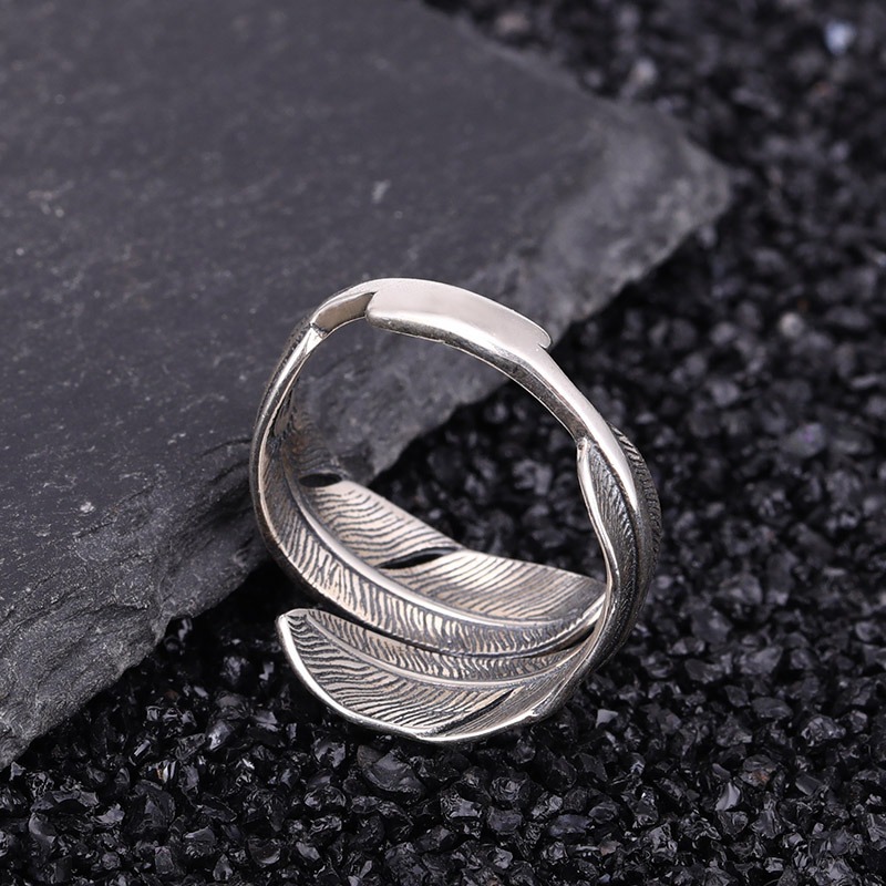 925 Sterling Silver Boho Feather Turquoise Adjustable Ring