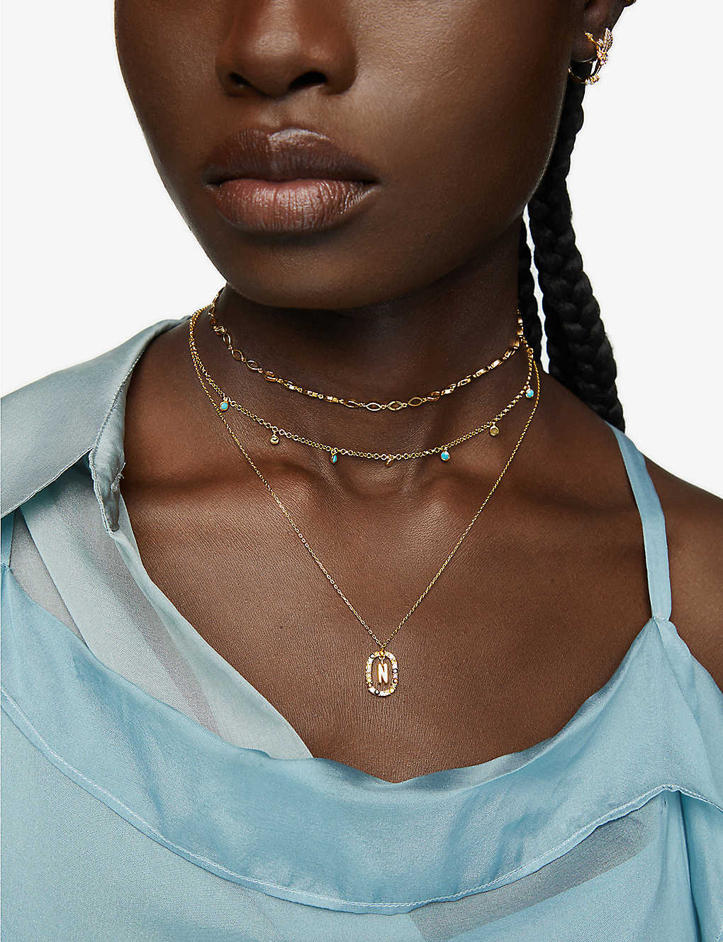 PDPAOLA Initial N 18ct yellow gold-plated sterling silver and semi-precious stones pendant necklace