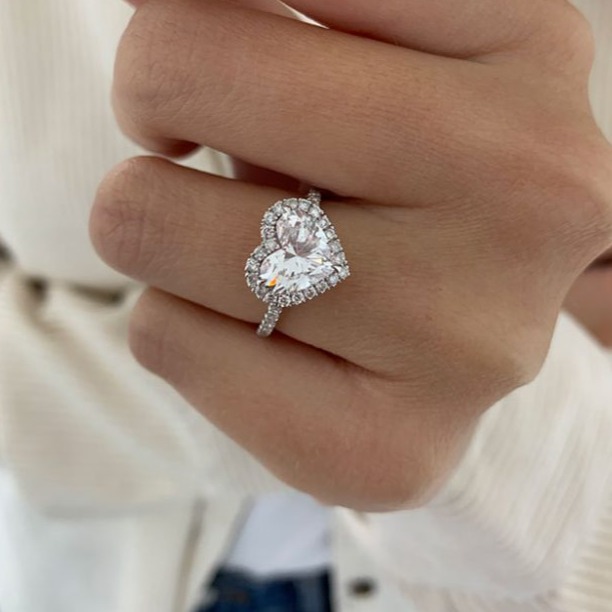 French-Set Heart Halo Moissanite Ring