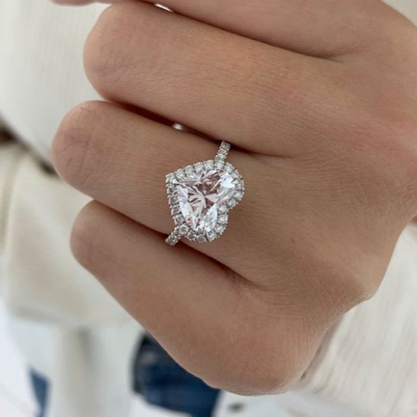 French-Set Heart Halo Moissanite Ring