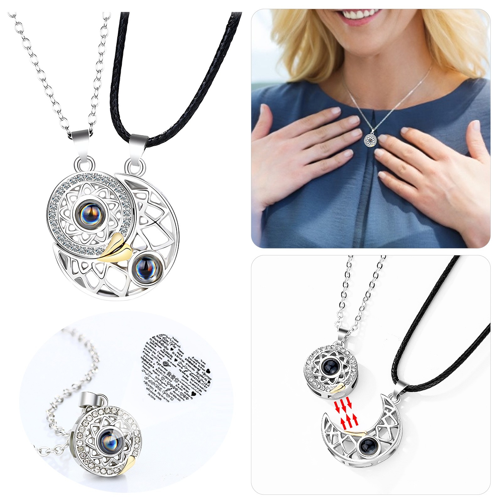 100 Languages I Love You Necklace Projection Pendant Sun And Moon Couple Gift