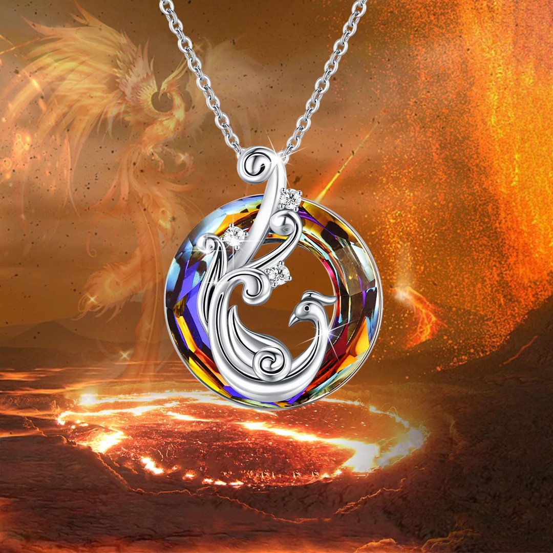 For Self - I Survived Because The Fire Inside Me Burns Brighter Than The Fire Around Me Colorful Crystal Phoenix Necklace