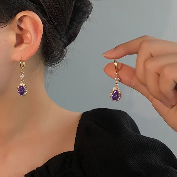🌊SUMMER HOT SALE✨PURPLE ZIRCON DROP SHAPE EARRINGS