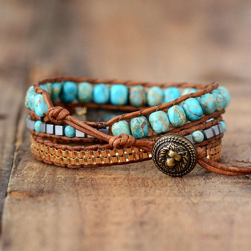 TURQUOISE & JASPER HEALING WRAP BRACELET