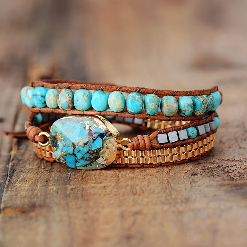TURQUOISE & JASPER HEALING WRAP BRACELET