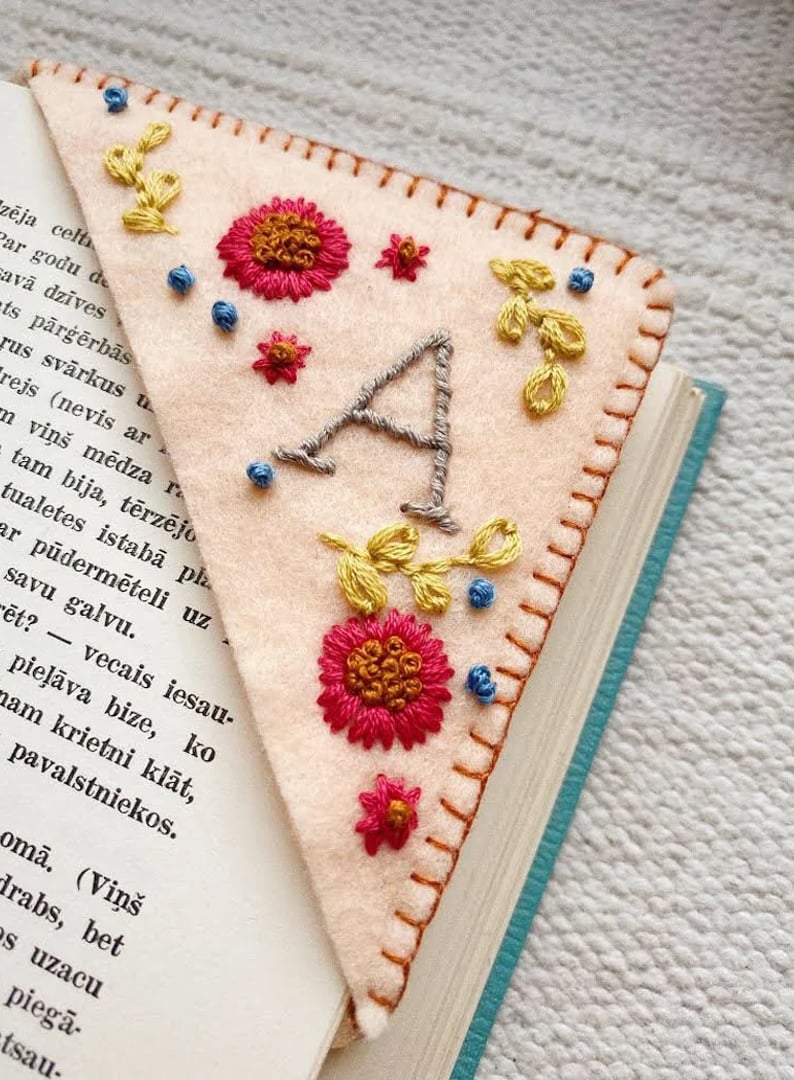Chritmas Gift to Friends Personalized Hand Embroidered Corner Book Mark