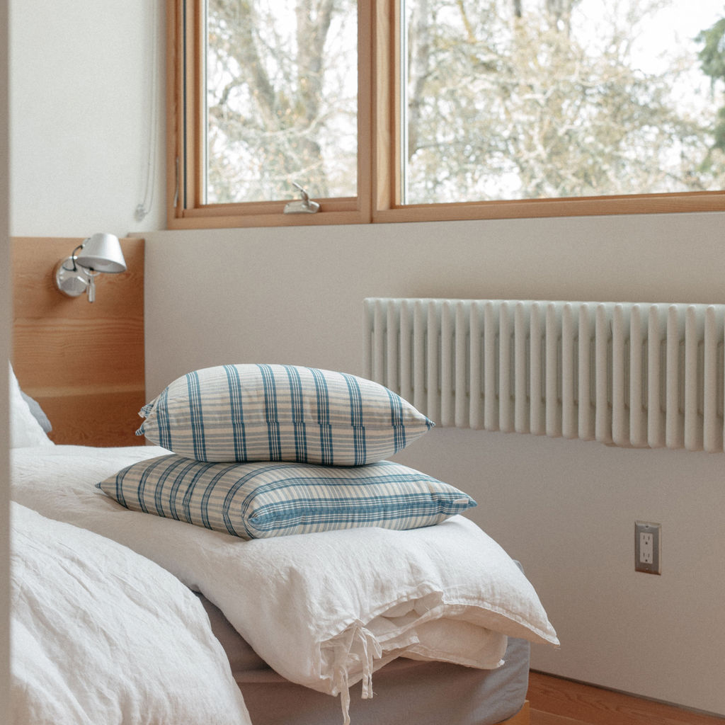 indigo plaid cushion with insert 