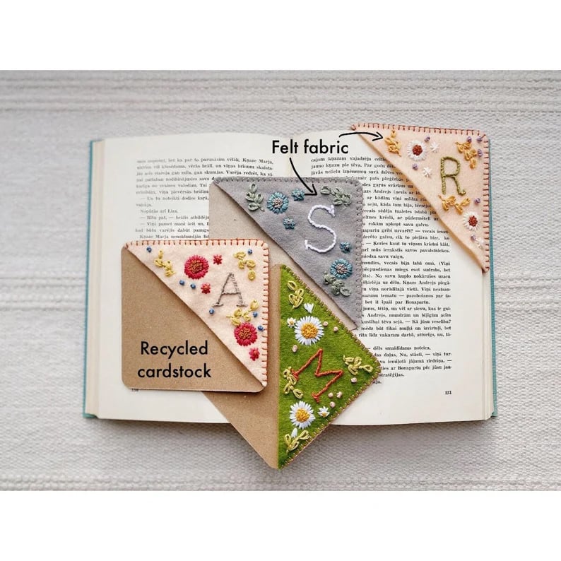 Chritmas Gift to Friends Personalized Hand Embroidered Corner Book Mark