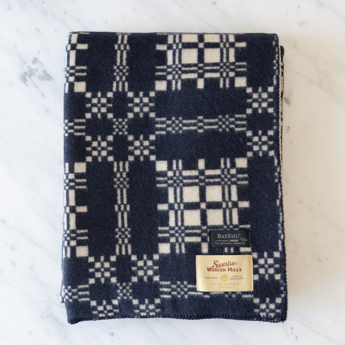 jacquard wool blanket – navy