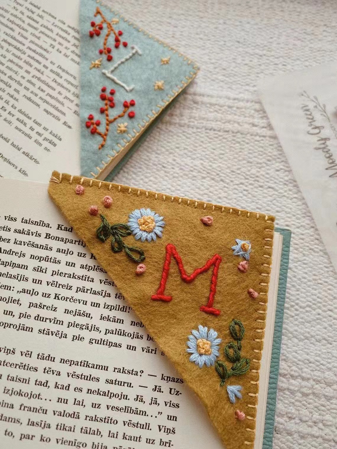 Chritmas Gift to Friends Personalized Hand Embroidered Corner Book Mark