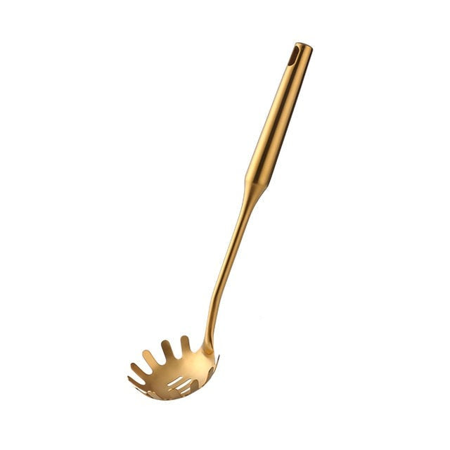 Stainless Steel Long Handle Kitchen Set Gold Cooking Utensils Set
