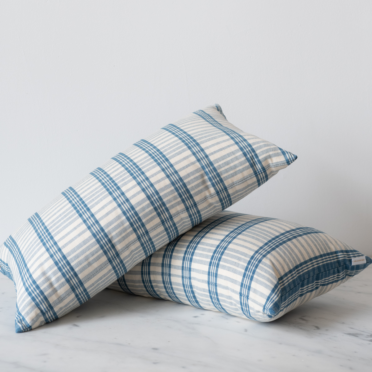 indigo plaid cushion with insert – 12′′x20′′