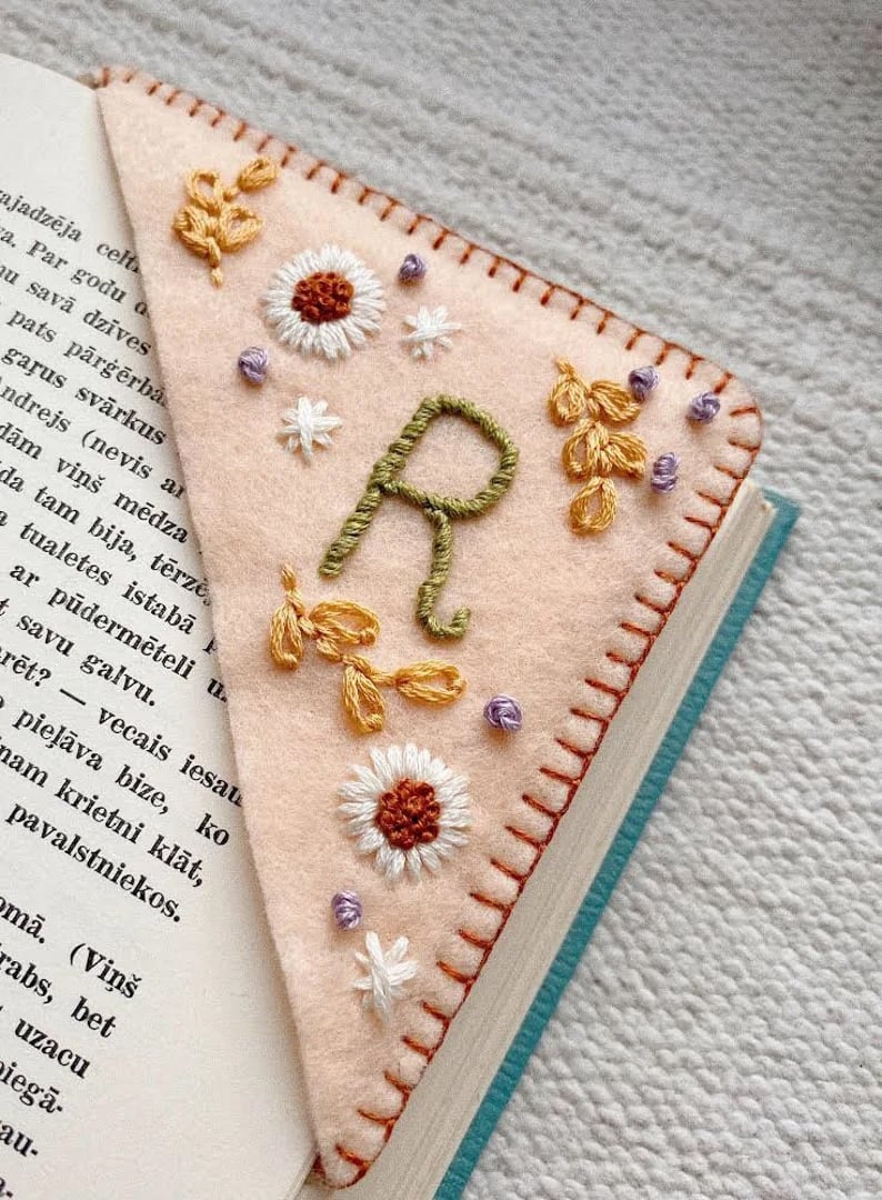 Chritmas Gift to Friends Personalized Hand Embroidered Corner Book Mark