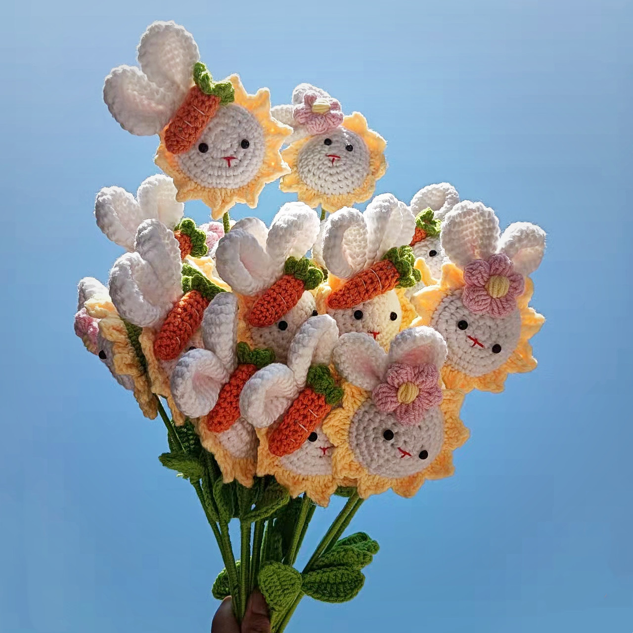 Knitted Sunflower Bunny Bouquet