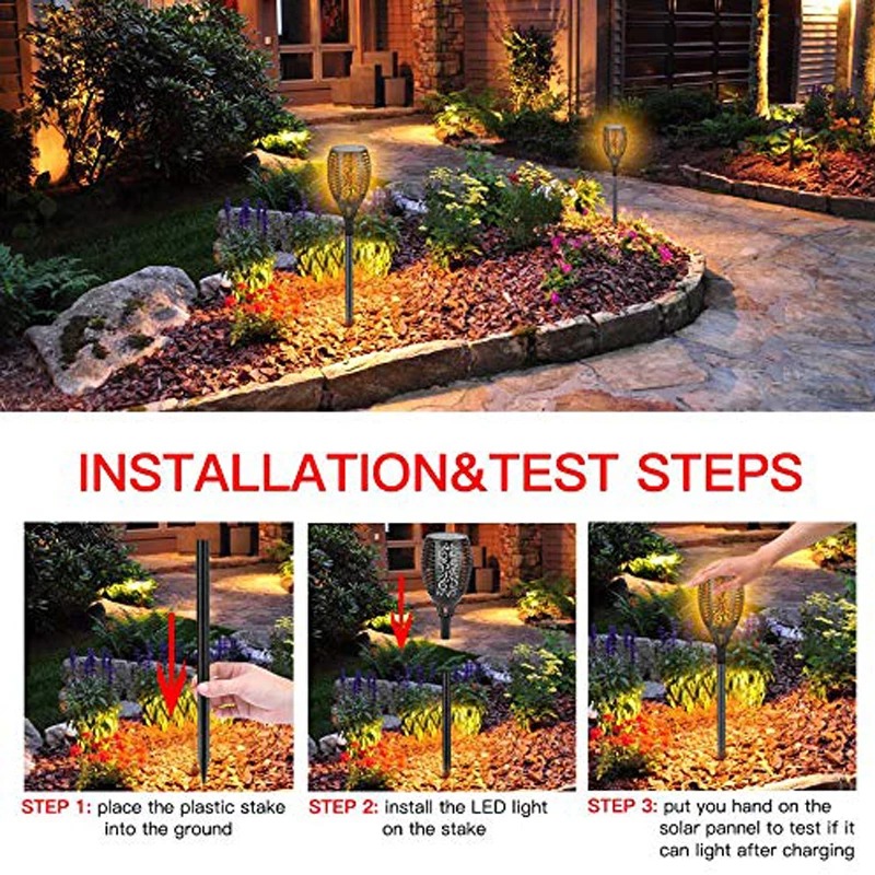 96 LED Outdoor Solar Torch Lights Waterproof Garden Patio Flickering Dancing Flame Lamp