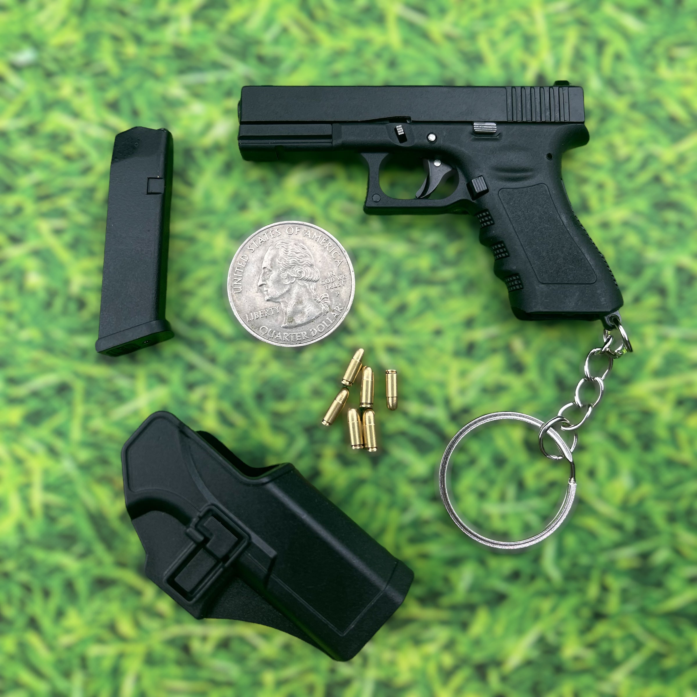 1:3 Scale Metal Mini Glock G17 Gun Keychain With Bullets