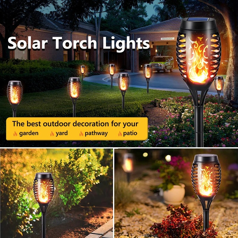 96 LED Outdoor Solar Torch Lights Waterproof Garden Patio Flickering Dancing Flame Lamp