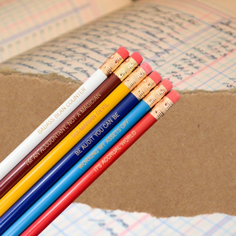 Badass Bean counter accountant pencil set. 6 personalized image 1